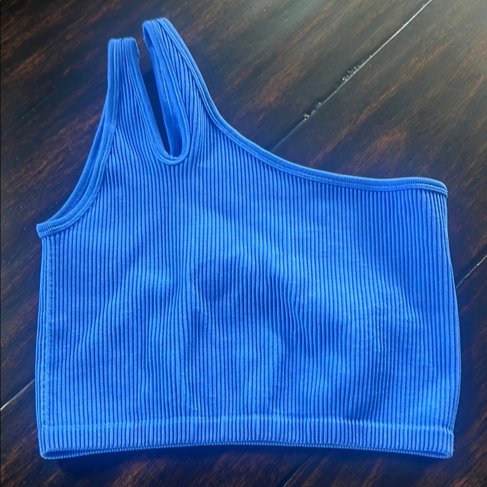 Aerie Blue Ribbed One-Shoulder Crop Top